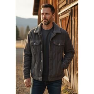 Hollister Corduroy Trucker Jacket Sherpa Lined XXL Men’s Coat Gray Grey Shacket